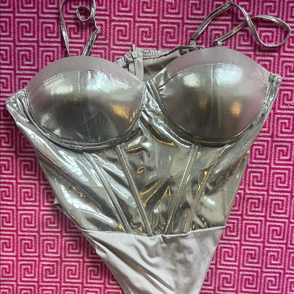 Silver one piece bodysuit women’s 2XL